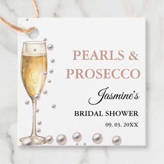 Parels en Prosecco Vrijgezellenfeest Party Bedankjes Labels (Voorkant)