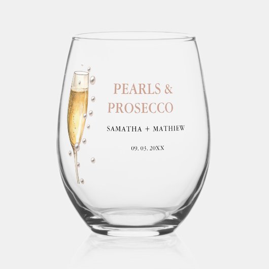 Parels en Prosecco Vrijgezellenfeest Party Wijnglas Zonder Voet (Achterkant)