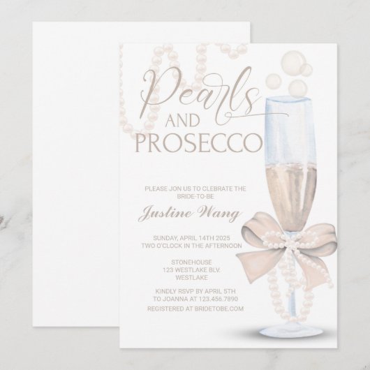 Parels en Prosecco, Vrijgezellenfeest, Prosecco Pe Kaart (Voorkant / Achterkant)