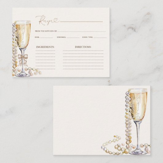 Parels en Prosecco Vrijgezellenfeest Recept Informatiekaartje (Voorkant / Achterkant)
