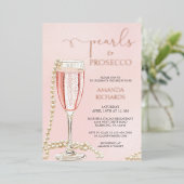 Parels en Prosecco Vrijgezellenfeest Roos Gold Folie Uitnodiging (Staand Voorkant)