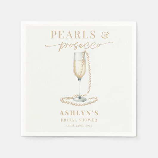Parels en Prosecco Vrijgezellenfeest servetten (Voorkant)