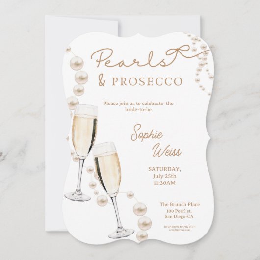 Parels en Prosecco Vrijgezellenfeest Uitnodigen Kaart (Voorkant)