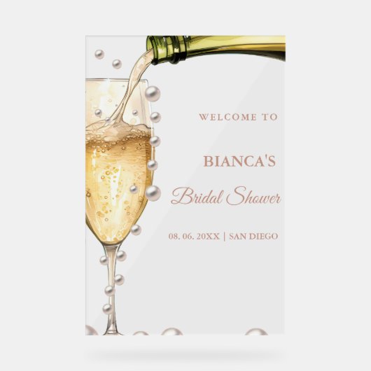 Parels En Prosecco Vrijgezellenfeest welkomstbord Acryl Bord (Voorkant)