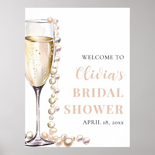 Parels en Prosecco Vrijgezellenfeest Welkomstbord Poster (Voorkant)