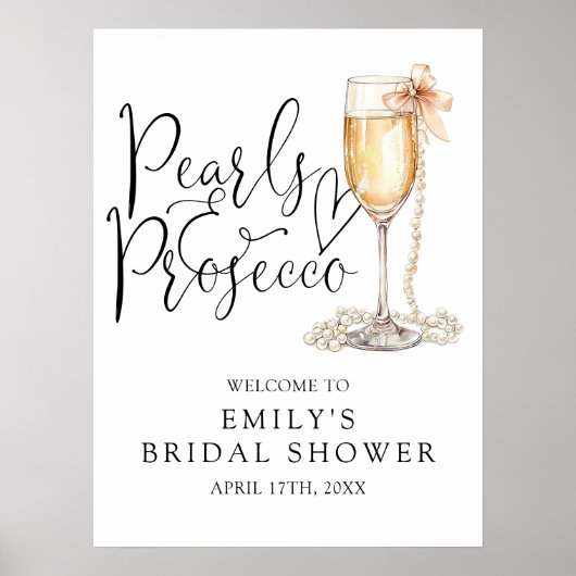 Parels en Prosecco Vrijgezellenfeest welkomstbord Poster (Voorkant)