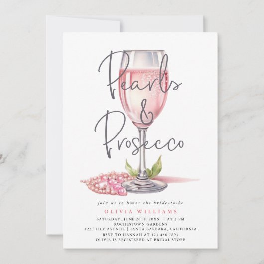 Parels en Prosecco Waterverf Roze Vrijgezellenfees Kaart (Voorkant)