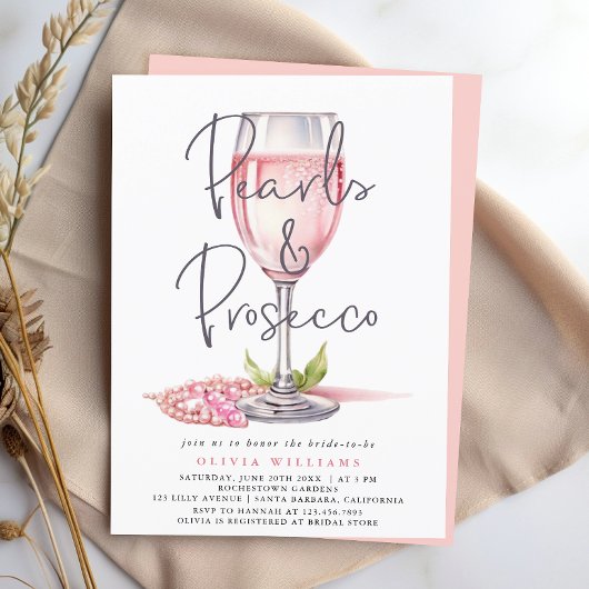 Parels en Prosecco Waterverf Roze Vrijgezellenfees Kaart