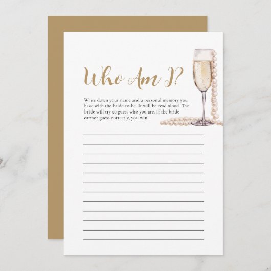 Parels en Prosecco Wie ben ik Vrijgezellenfeest sp Kaart (Voorkant / Achterkant)