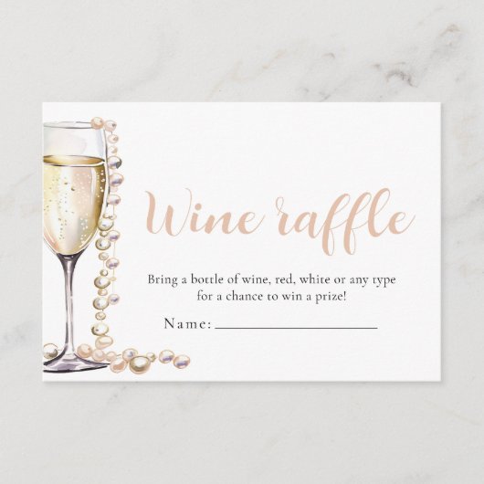Parels en Prosecco Wijn Raffle Vrijgezellenfeest S Informatiekaartje (Voorkant)