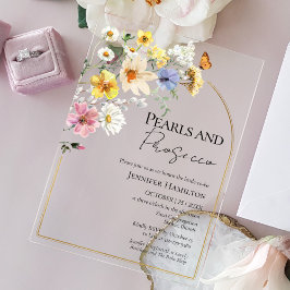 Parels en Prosecco Wildflower Boho Vrijgezellenfee Acryl Uitnodigingen