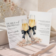 Parels en Prosecco Zwarte Strik Bruidsdiner Uitnod