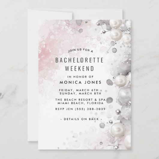 Parels en roze Bachelorette Weekendfeest Kaart (Voorkant)