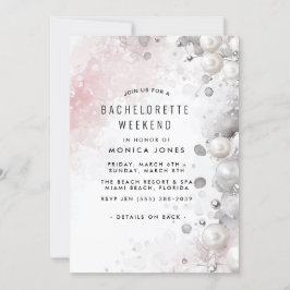 Parels en roze Bachelorette Weekendfeest Kaart