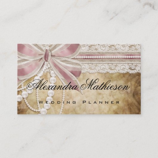 parels en roze lintbord visitekaartje (Voorkant)