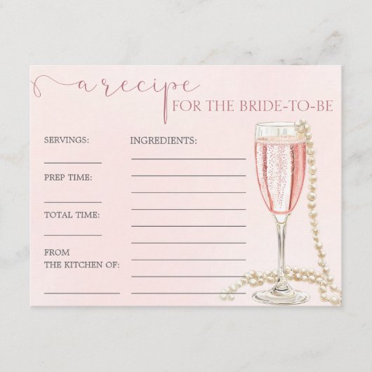 Parels en roze Prosecco Vrijgezellenfeest Recept K Informatiekaartje (Voorkant)