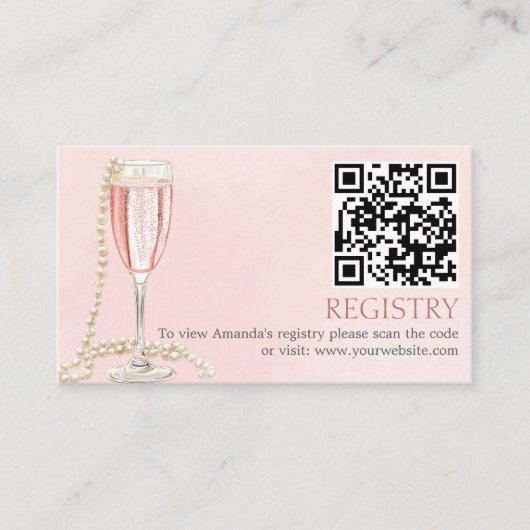 Parels en roze Prosecco Vrijgezellenfeest Registry Informatiekaartje (Voorkant)