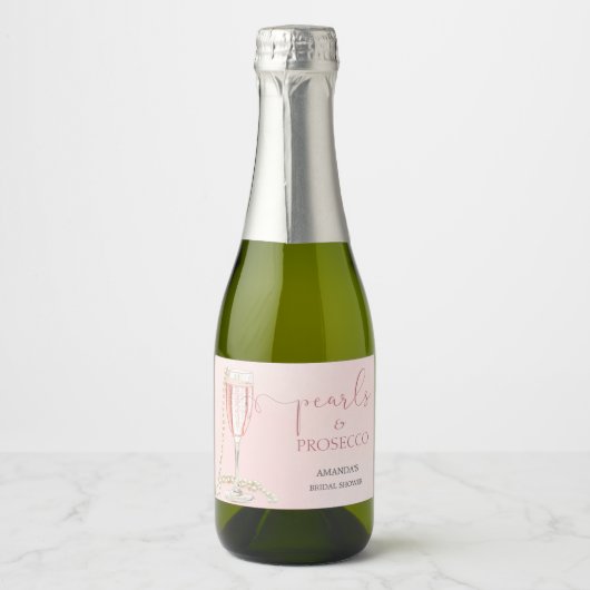 Parels en roze Prosecco Vrijgezellenfeest Sparkling Wijnetiket (Voorkant)