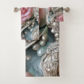 parels en roze rozenpatroon bad handdoek (Insitu)