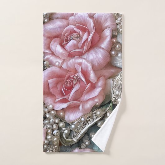 parels en roze rozenpatroon bad handdoek (Handdoek)