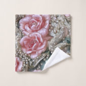  parels en roze rozenpatroon bad handdoek (Wasdoekje)