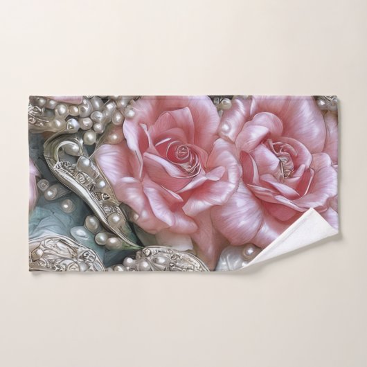 parels en roze rozenpatroon bad handdoek (Handdoek)