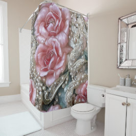  parels en roze rozenpatroon douchegordijn