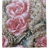 parels en roze rozenpatroon douchegordijn (Voorkant)