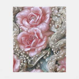  parels en roze rozenpatroon fleece deken