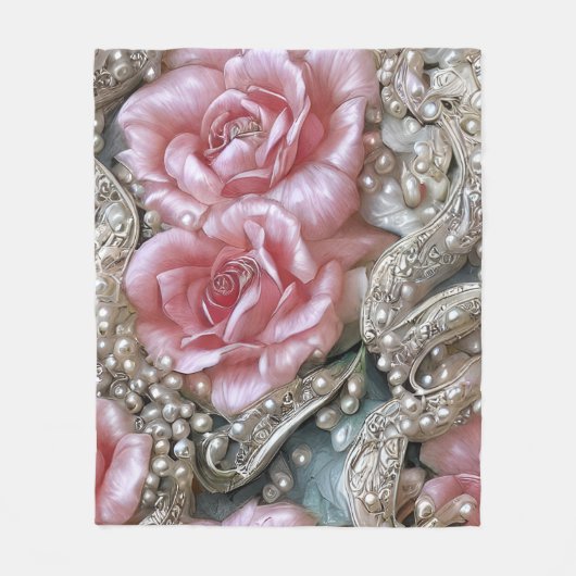  parels en roze rozenpatroon fleece deken (Voorkant)