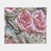  parels en roze rozenpatroon fleece deken (Voorkant (Horizontaal))