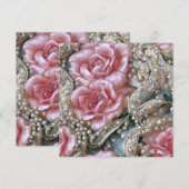 parels en roze rozenpatroon kaart (Voorkant / Achterkant)