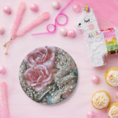 parels en roze rozenpatroon papieren bordje (Feest)