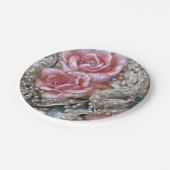 parels en roze rozenpatroon papieren bordje (Gekanteld)