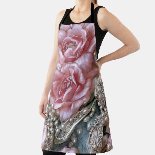  parels en roze rozenpatroon schort (Insitu)