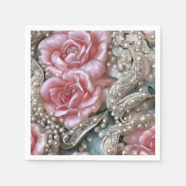  parels en roze rozenpatroon servet