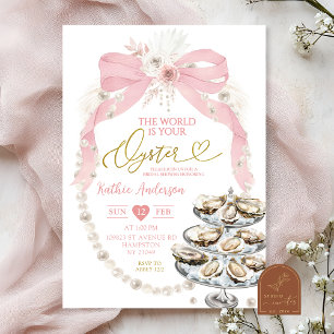 Parels en Roze Strik Bruiloftsuitnodiging Oester Kaart