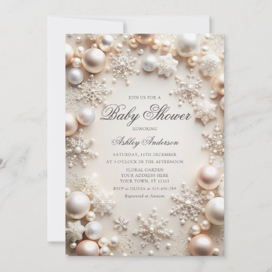 Parels en sneeuwvlokken Baby shower Kaart (Voorkant)