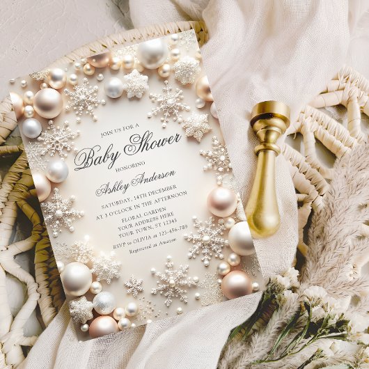 Parels en sneeuwvlokken Baby shower Kaart