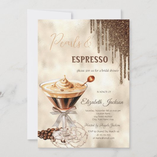 Parels Espresso Bow Glitter Druppels Kaart (Voorkant)