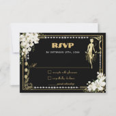 Parels Floral Art Deco Gatsby Roaring Twenties RSVP Kaartje (Voorkant)