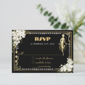 Parels Floral Art Deco Gatsby Roaring Twenties RSVP Kaartje (Staand voorkant)