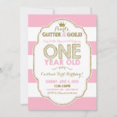 Parels Glitter en Goud Eerste Verjaardag Uitnodigi Kaart (Voorkant)