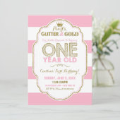 Parels Glitter en Goud Eerste Verjaardag Uitnodigi Kaart (Staand voorkant)