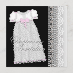 Parels Gown Baby Girl Roze Zwart Christening Kaart