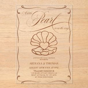 Parels Handgetekende Baby Shower Acryl Uitnodigingen