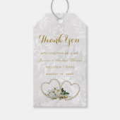 Parels Harten & Bloemen Damast Bruiloft Cadeaulabel (Voorkant)