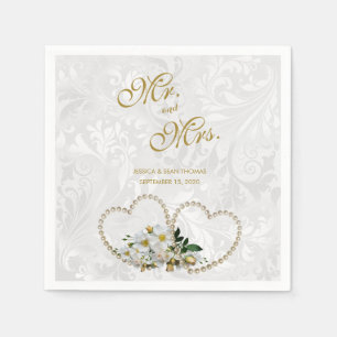Parels Harten & Bloemen Damast Bruiloft Servet