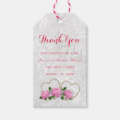 Parels Harten & Rozen Damast Bruiloft Cadeaulabel (Voorkant)