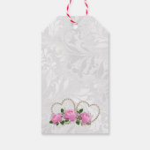Parels Harten & Rozen Damast Bruiloft Cadeaulabel (Achterkant)